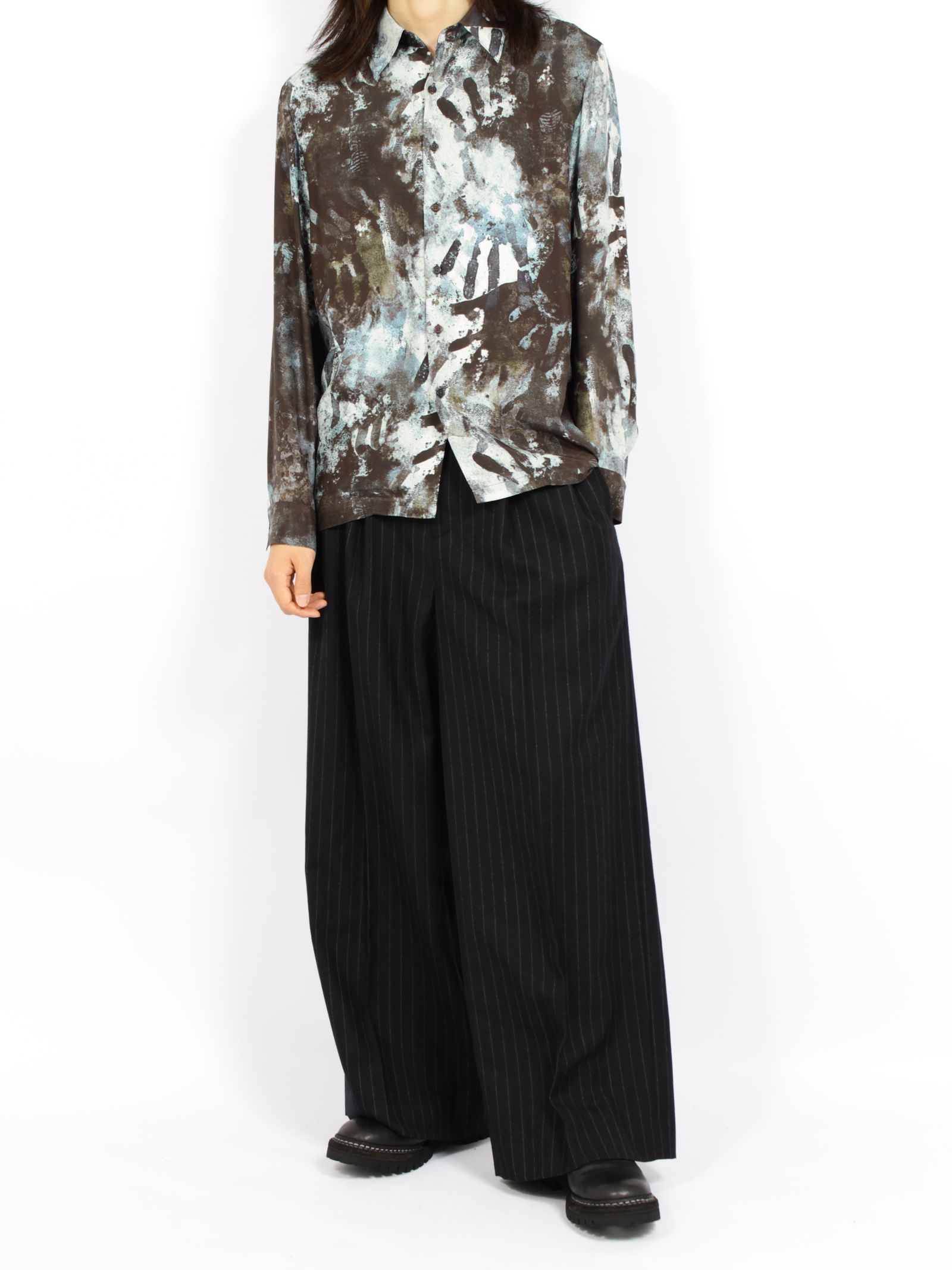 【26AW】ハンド モチーフ シルク シャツ 長袖 / HAND MOTIF SILK SHIRT / ブラック