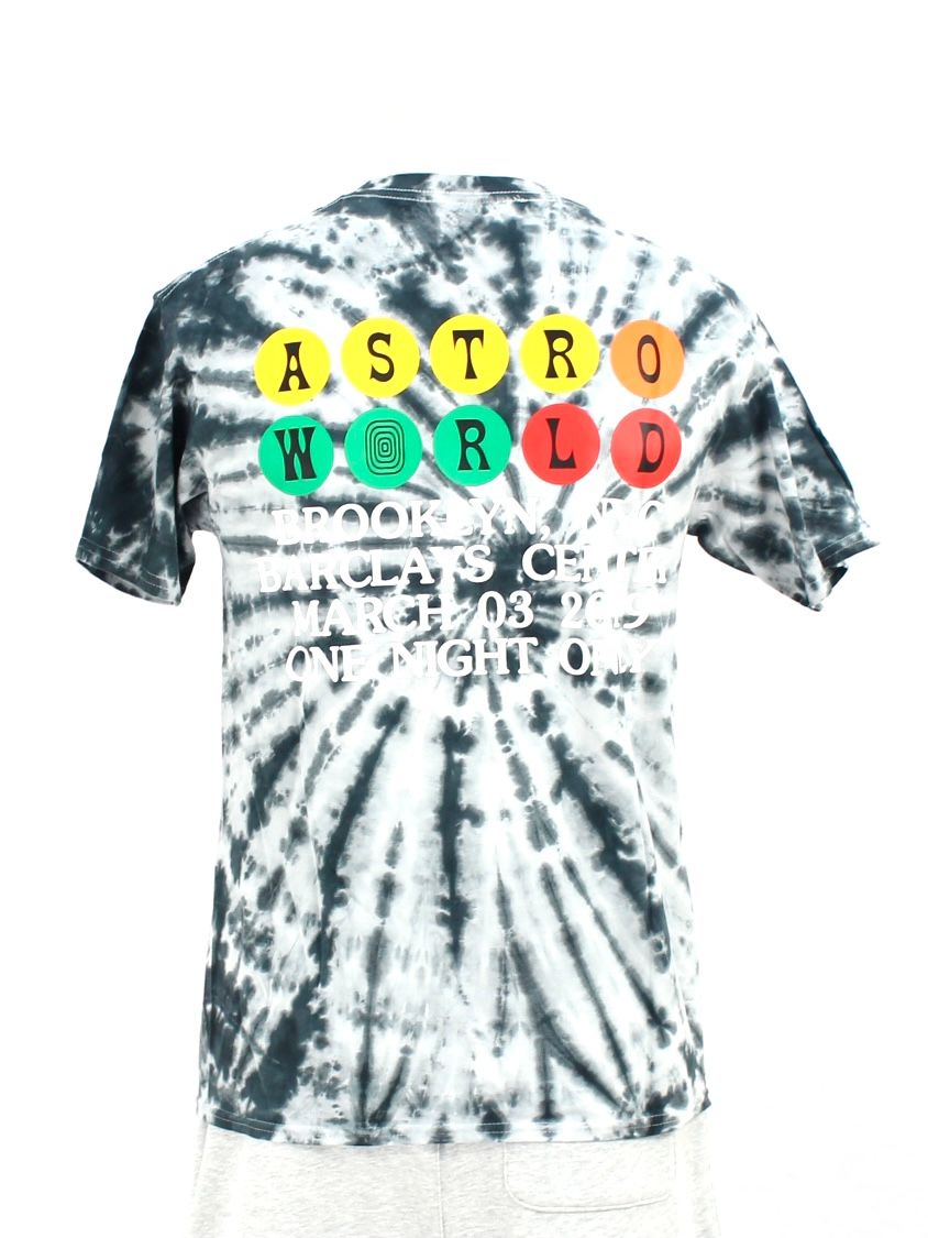 フレイムバス タイダイTシャツ / ASTROWORLD  Tour Flame bus Tie Dye Tee / ブラック × マルチカラー
