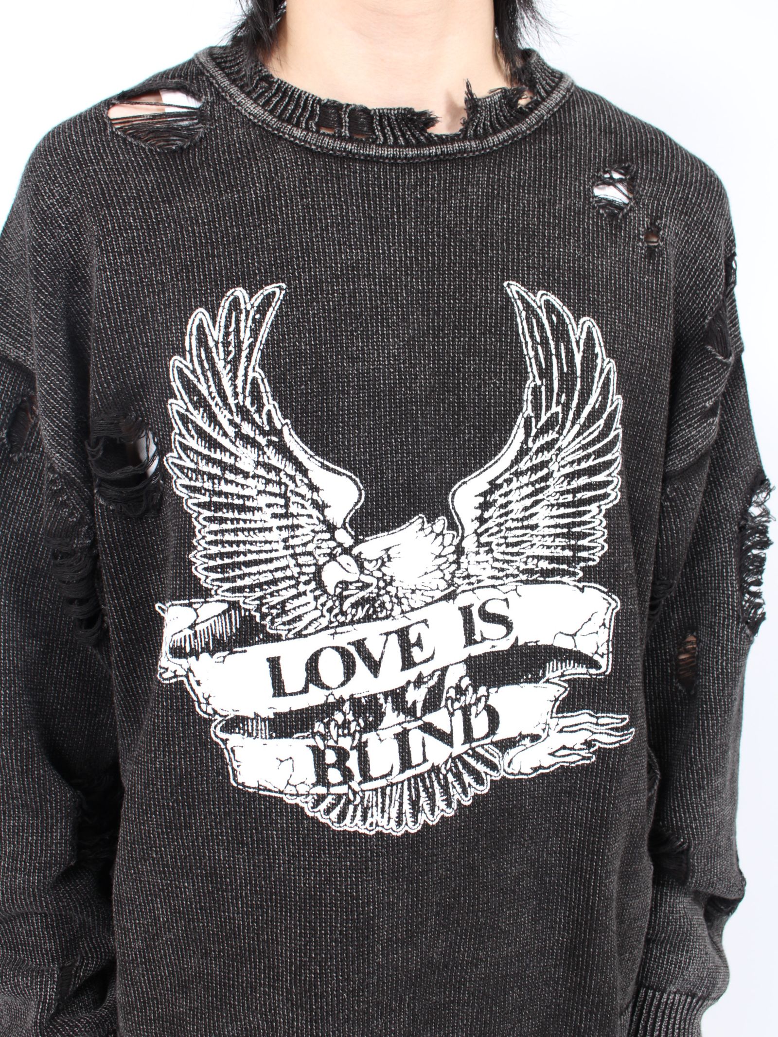 【24AW】ブリーチド プリンテッド プルオーバーニット / BREACHED PRINTED KNIT PULLOVER / ブラック