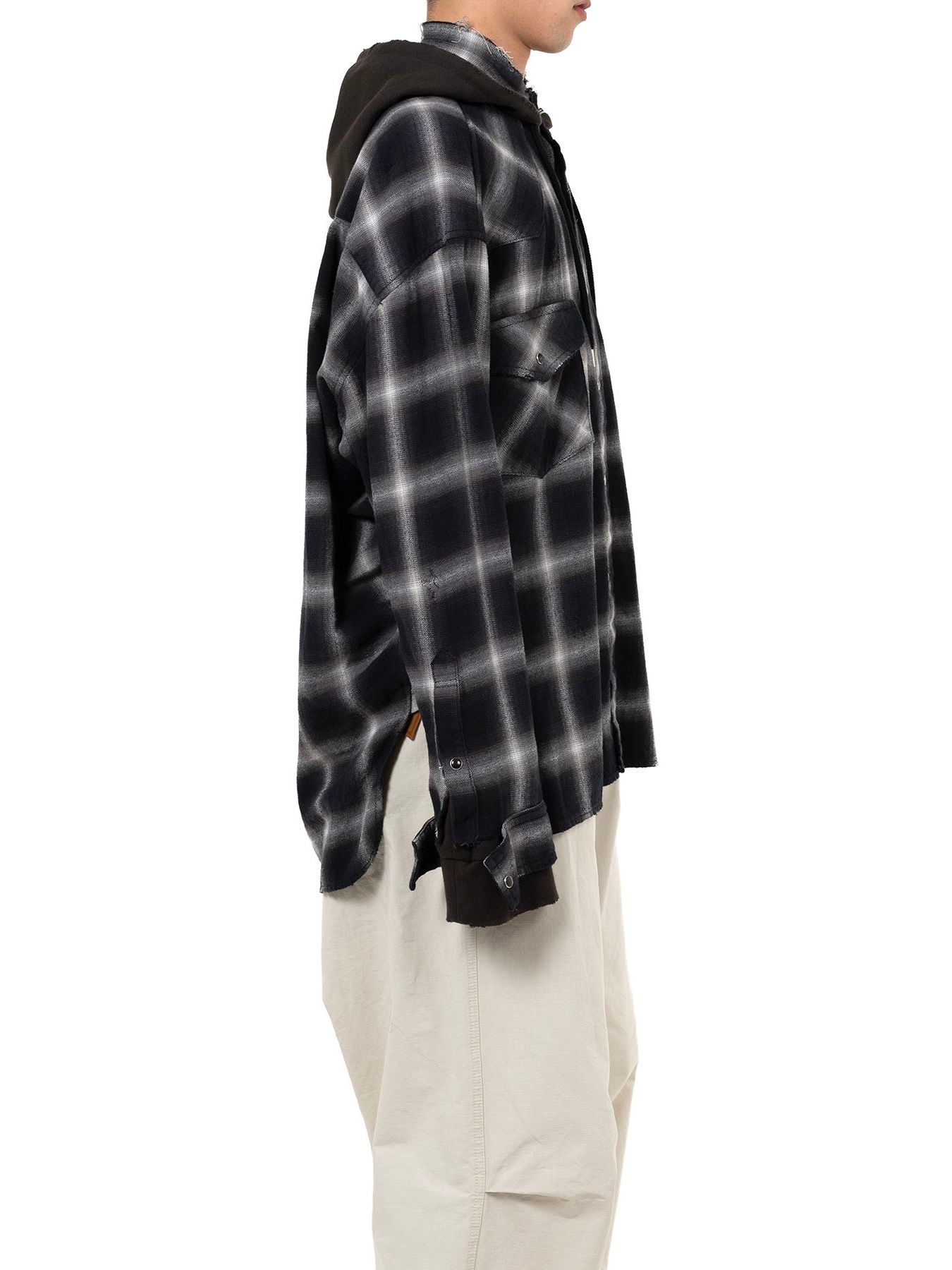 【25AW】スウェット フーディー ドッキング チェック シャツ / SWEAT HOODIE L/S SHIRT / ブラック