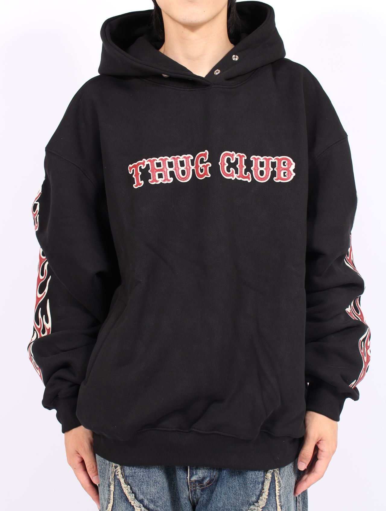 【25AW】レザー フレーム パーカー / LEATHR FLAME HOODIE / ブラック