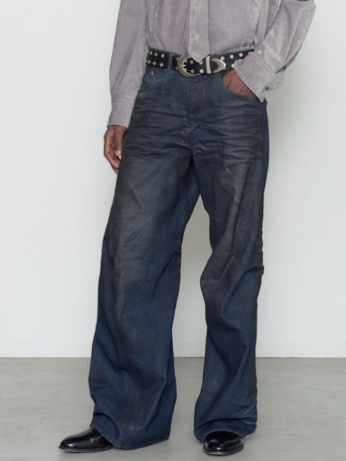 【26AW】3D ツイステッド ワイド レッグ ジーンズ デニム パンツ コーティング加工 / 3D TWISTED WIDE LEG JEANS / LUSTER COATED INDIGO(インディゴ)