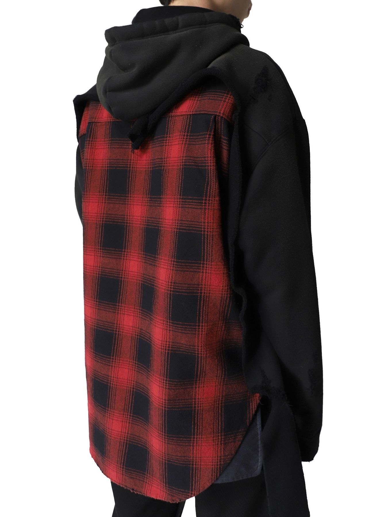 Maison Mihara Yasuhiro ドッキング チェックシャツ パーカー Shirt Combined Hoodie ブラック Story Maison Mihara Yasuhiro ドッキング チェックシャツ パーカー Shirt Combined Hoodie ブラック Story