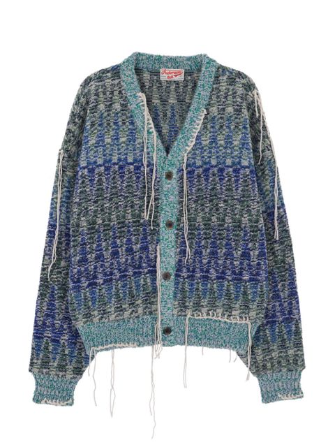【21AW】ボックスシルエット フリンジ ウールカーディガン / MILTON HEAVY WOOL CARDIGAN / ブルー/ グリーン