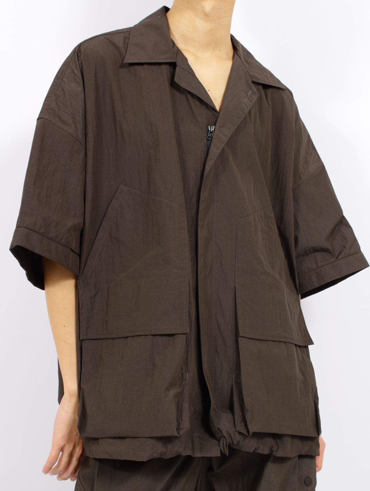 【25SS】ワッシャーナイロン ハーフスリーブ ハンティング シャツ / WASHER NYLON HALF SLEEVE  HUNTING SHIRT / バッファローブラウン