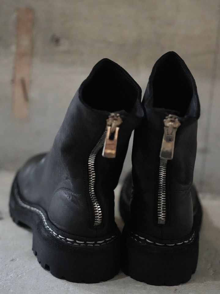 【796V_N】馬革 ホースレザー バックジップ ブーツ / HORSE FULL GRAIN  BACK ZIP BOOT / ブラック
