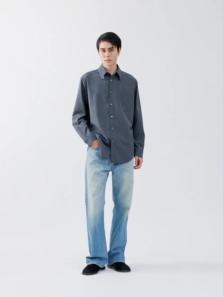 【26AW】 レギュラー フィット タブカラー シャツ ストライプ シャツ / REGULAR FIT TAB COLLAR SHIRT / グレー