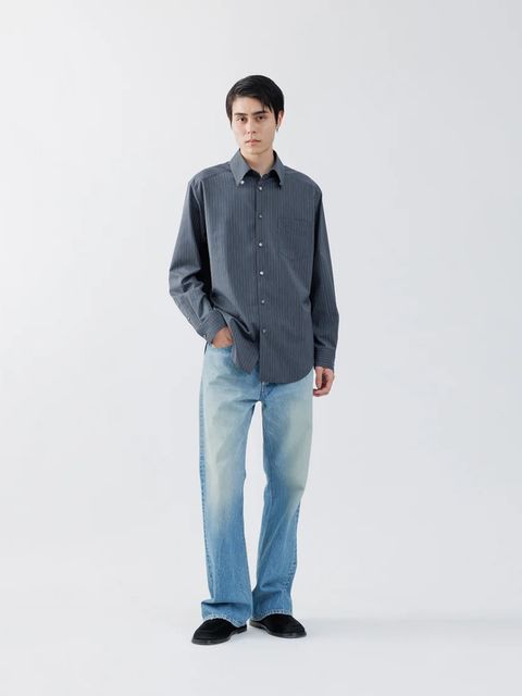 【26AW】 レギュラー フィット タブカラー シャツ ストライプ シャツ / REGULAR FIT TAB COLLAR SHIRT / グレー