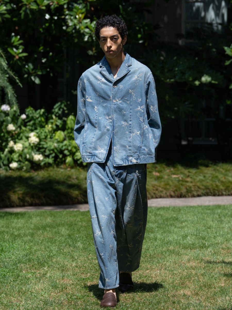 【27SS】ウォッシュド シティ バギー 雀 眼鏡 刺繍 デニム パンツ / washed city baggy(ISSUE#10) / ブルー