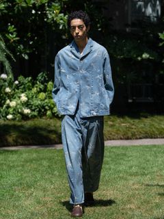 【27SS】ウォッシュド シティ バギー 雀 眼鏡 刺繍 デニム パンツ / washed city baggy(ISSUE#10) / ブルー