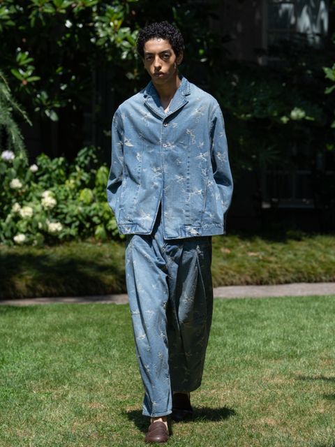 【27SS】ウォッシュド シティ バギー 雀 眼鏡 刺繍 デニム パンツ / washed city baggy(ISSUE#10) / ブルー