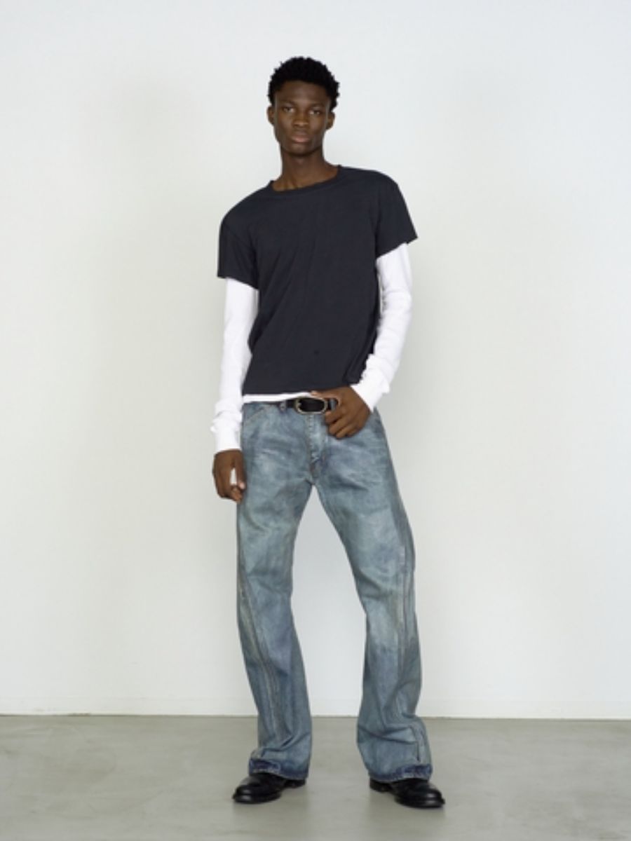 パネルド ハーフ スリーブ Tシャツ 半袖 カットソー / PANNELD HALF SLEEVE T-SHIRT /  INK BLACK (ブラック)