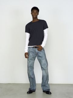 パネルド ハーフ スリーブ Tシャツ 半袖 カットソー / PANNELD HALF SLEEVE T-SHIRT /  INK BLACK (ブラック)