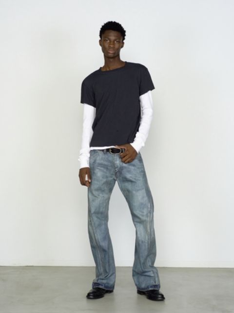 パネルド ハーフ スリーブ Tシャツ 半袖 カットソー / PANNELD HALF SLEEVE T-SHIRT /  INK BLACK (ブラック)