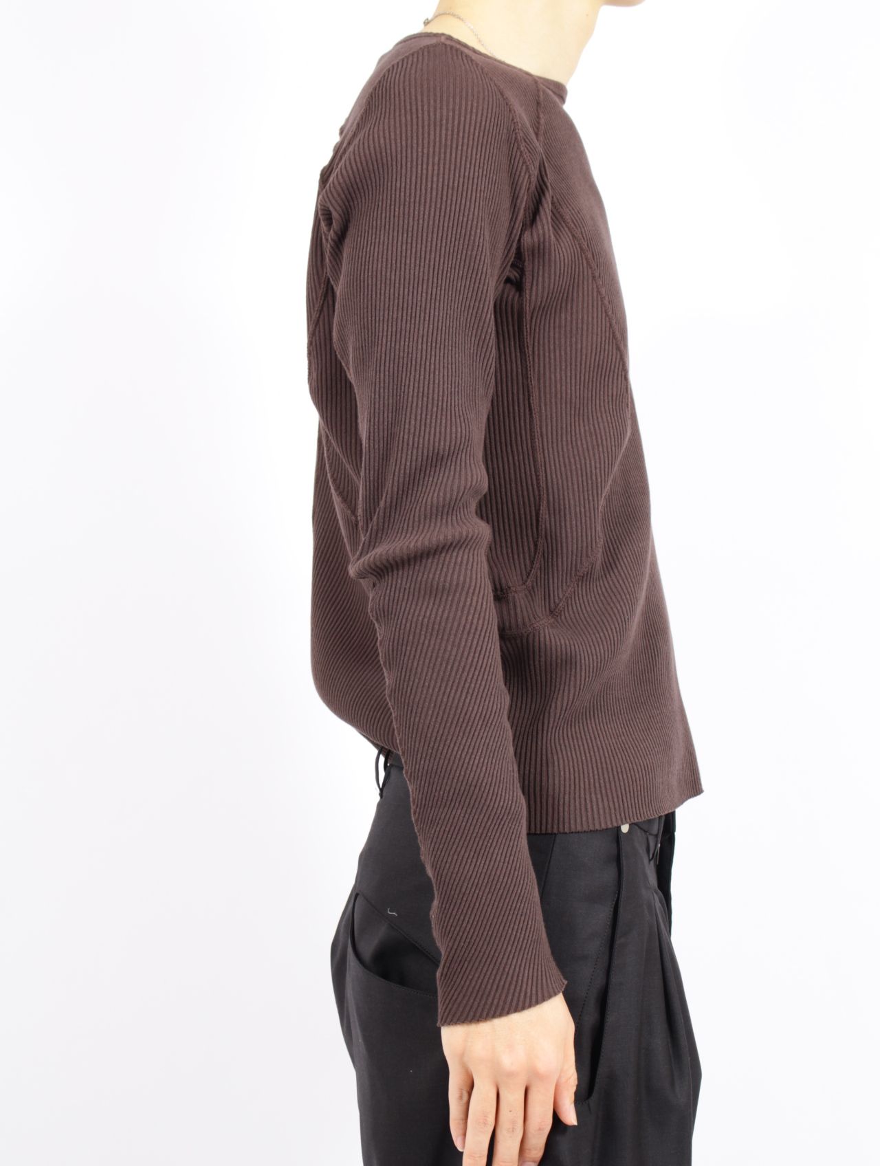 【26SS】 パネルド リブ ロングスリーブ 長袖 Tシャツ / PANELLED RIBBED LONG SLEEVE T-SHIRT / BROWN (ブラウン)