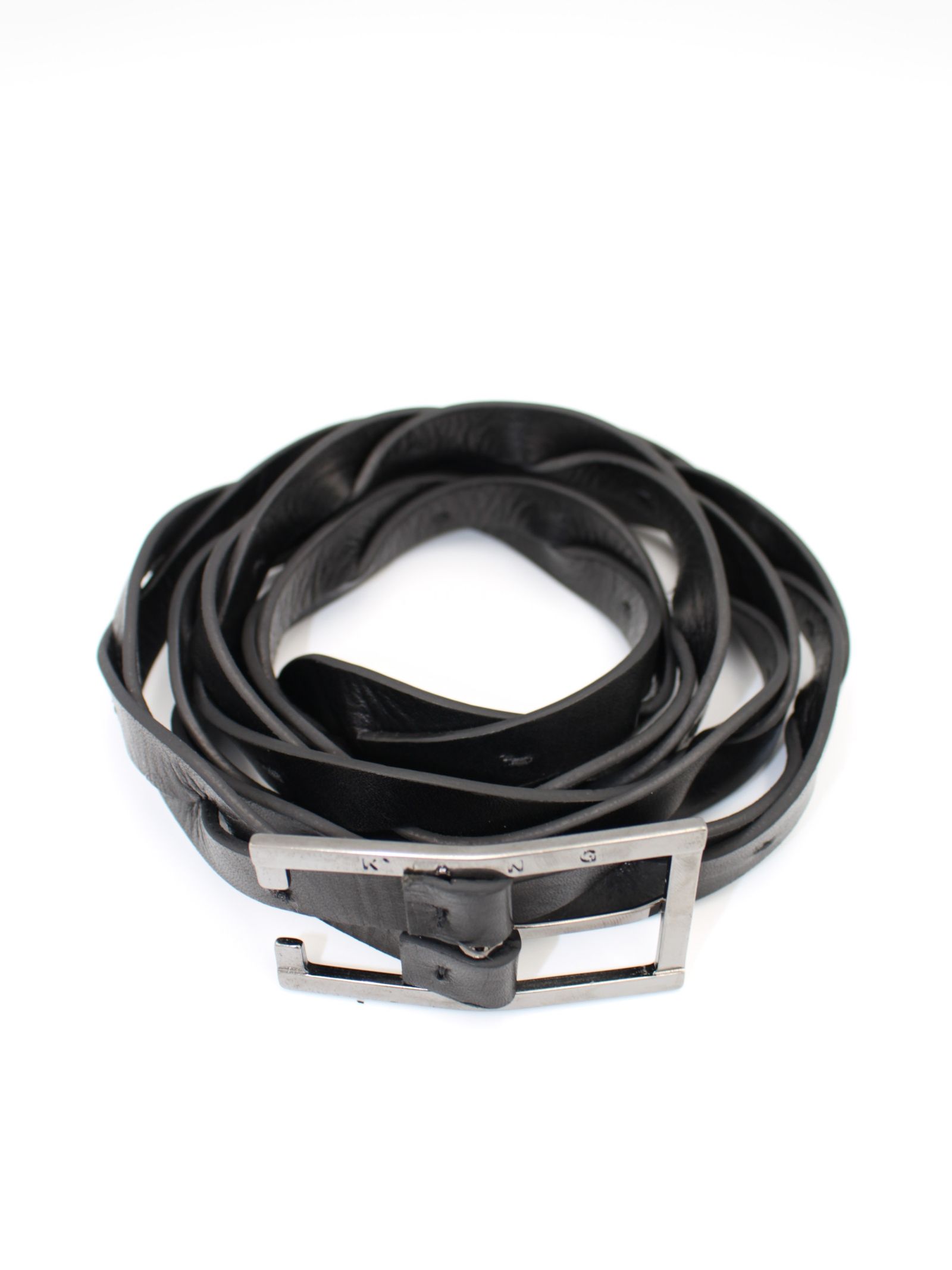 【24AW】ハンドウーブン ウィズ ブラッシュ メタルバックル ベルト / HAND WOVEN (INTRECCIATO) WITH BRUSHED METAL BUCLE BELT / ブラック