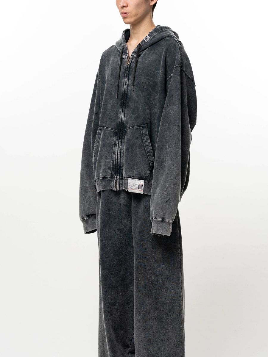 【26AW】 ブリーチド ジップアップ フーディー スウェット パーカー / BLEACHED SWEAT PARKA / ブラック