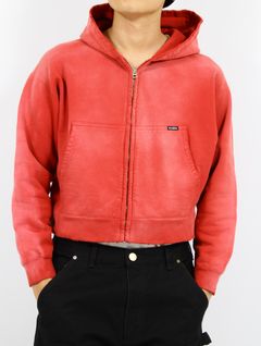 【25SS】"カミヤ-ローズ" ディストレスド ジップ フーディー パーカー / “KMY-ROSE” DISTRESSED ZIP HOODIE / レッド