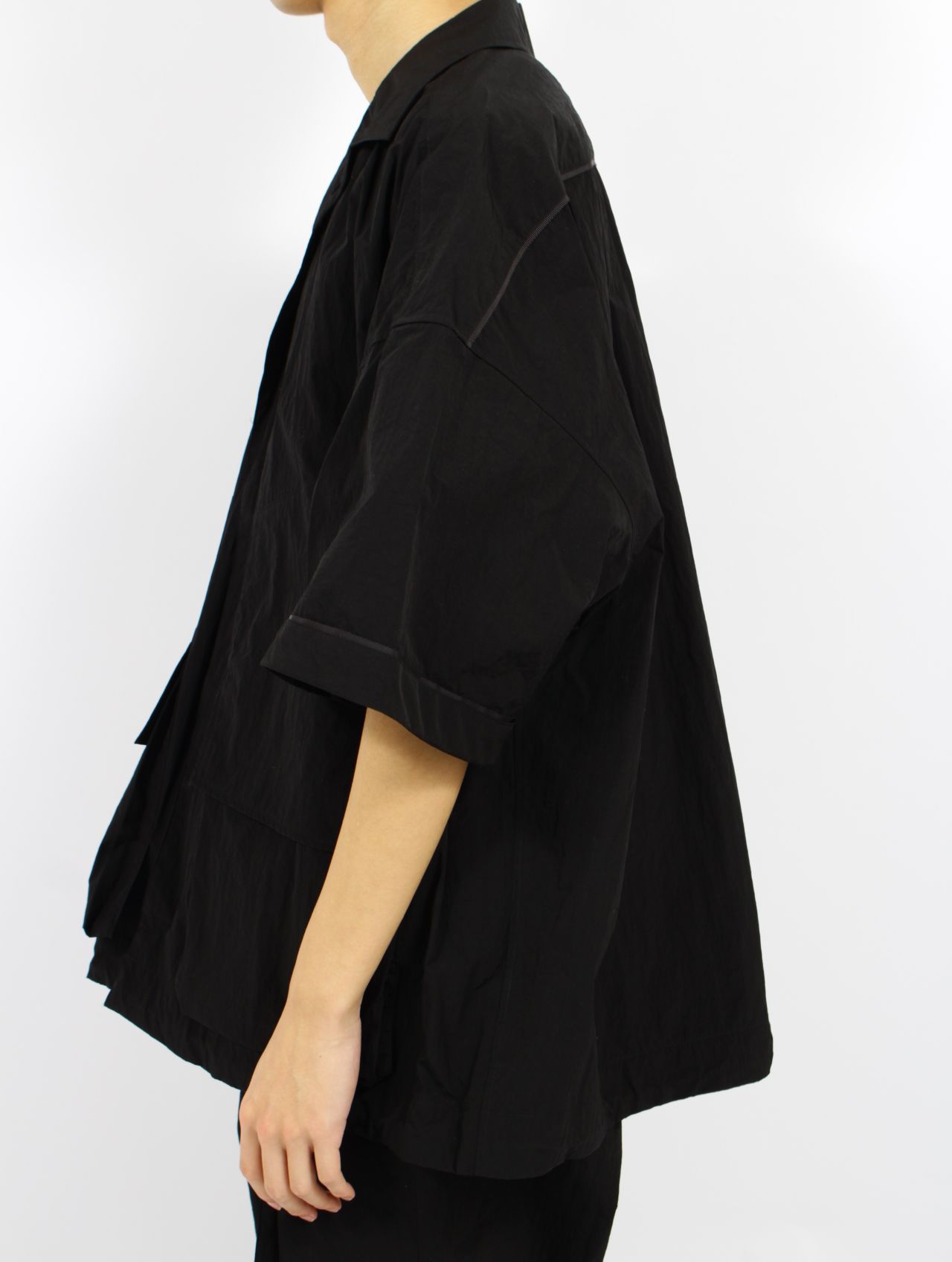 【25SS】ワッシャーナイロン ハーフスリーブ ハンティング シャツ / WASHER NYLON HALF SLEEVE HUNTING SHIRT.13 / ブラック