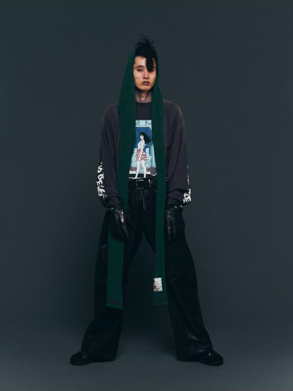 【25AW】ワイド トラック カウレザー パンツ / WIDE TRACK COW LEATHER PANTS / ブラック
