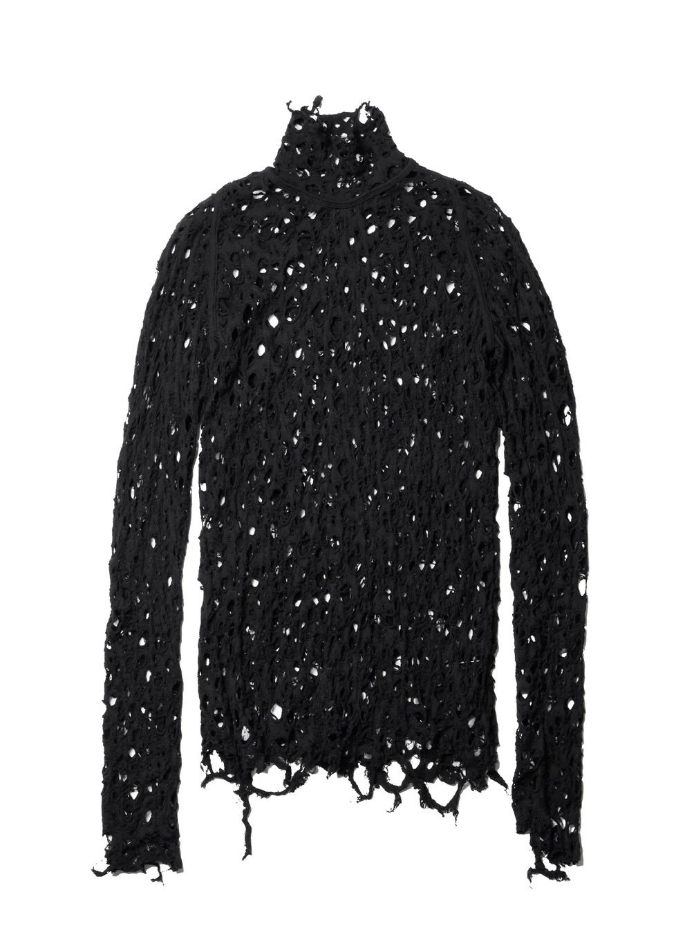 【24AW】ハイネック ラプチュア ニット / WOOL DAMAGE JACQUARD / ブラック