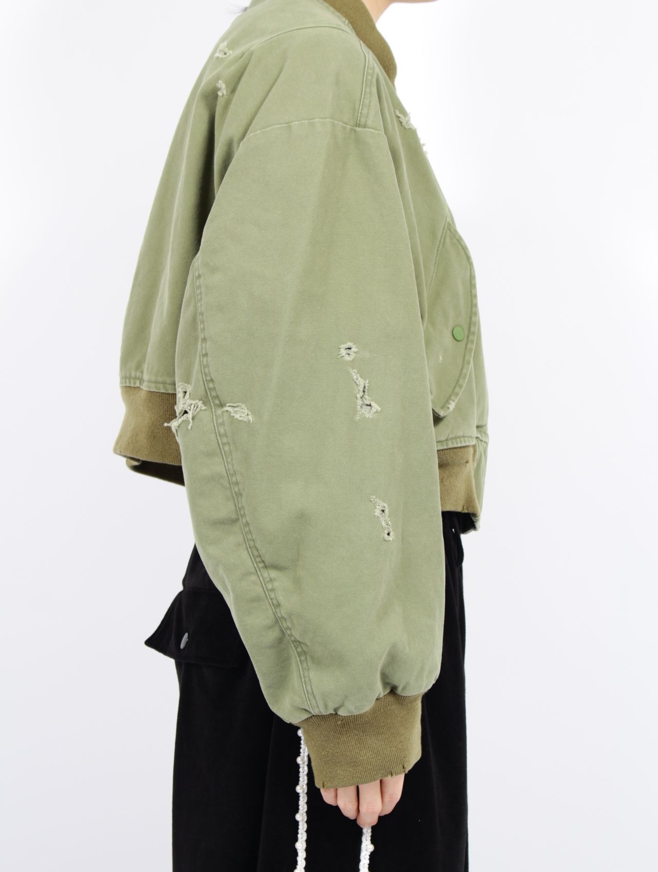 【25SS】コットン ディストレスド ショート フライト ジャケット / COTTON DISTRESSED SHORT FLIGHT JKT / オリーブ