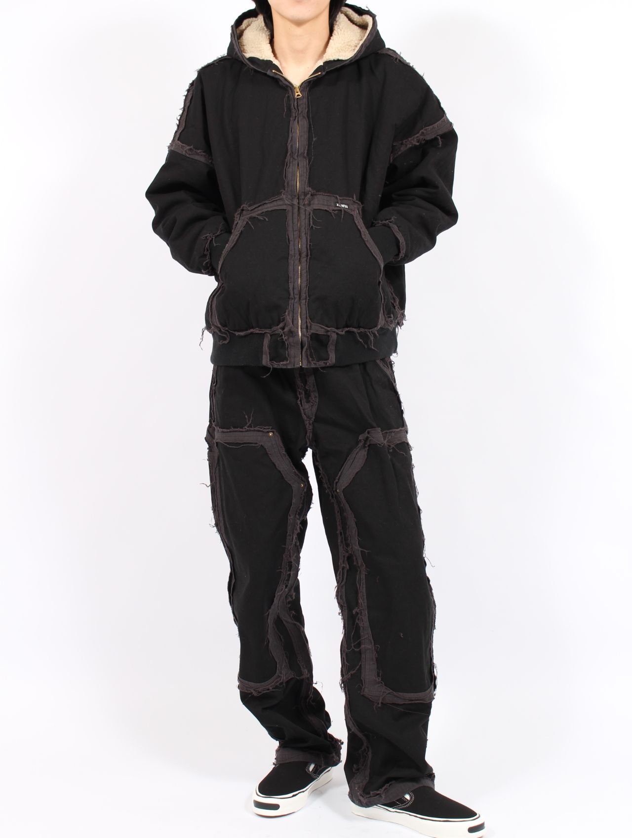 【25AW】ブラックミーンズ コラボレーション デコンストラクテッド ジップ パーカー / BLACKMEANS × KAMIYA DECONSTRUCTED ZIP PARKA / ブラック