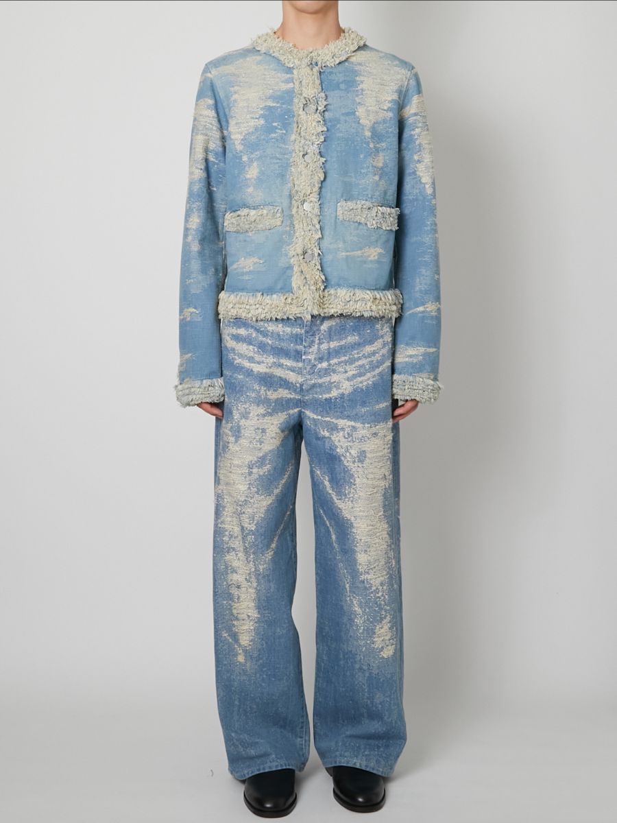 【27SS】カラーレス デニム ジャケット ジャガードデニム シャネル ジャケット / COLLARLESS DENIM JACKET / INDIGO BLEACH (インディゴ ブリーチ)