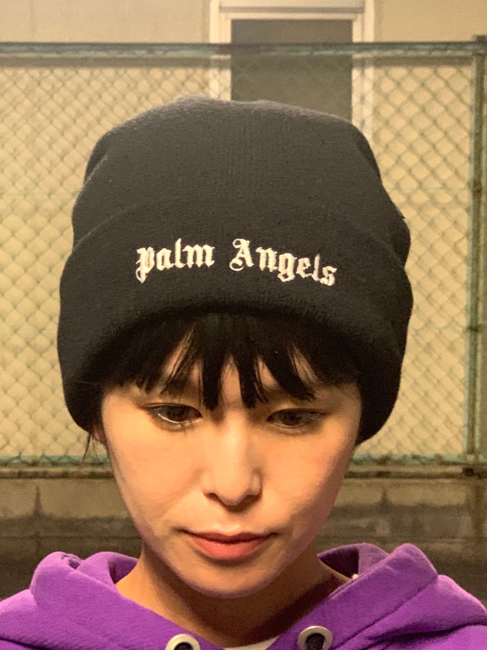 2022春夏新色】 Palm angels ニット帽 ビーニー ロゴ 刺繍 ブラック