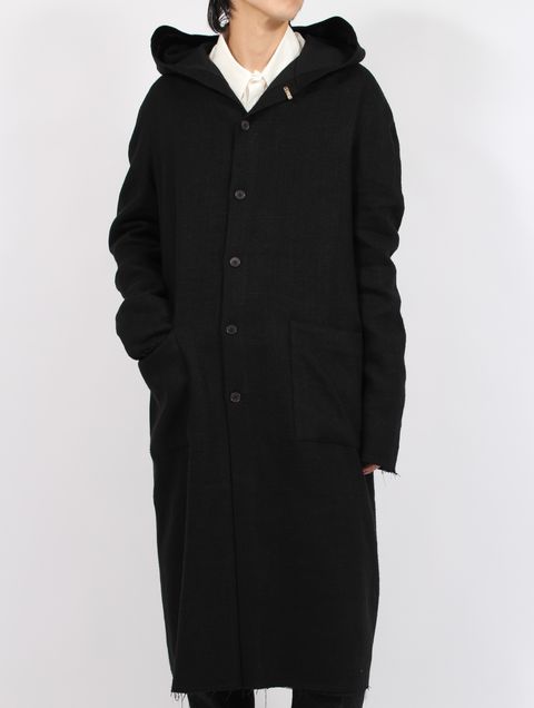 【25AW】ユニセックス ミッドフィット ラグラン フード コート 925 シルバー フック クローザー / UNISEX MID FIT RAGLAN HOOD COAT WITH 925 SILVER HOOK CLOSER / オフブラック