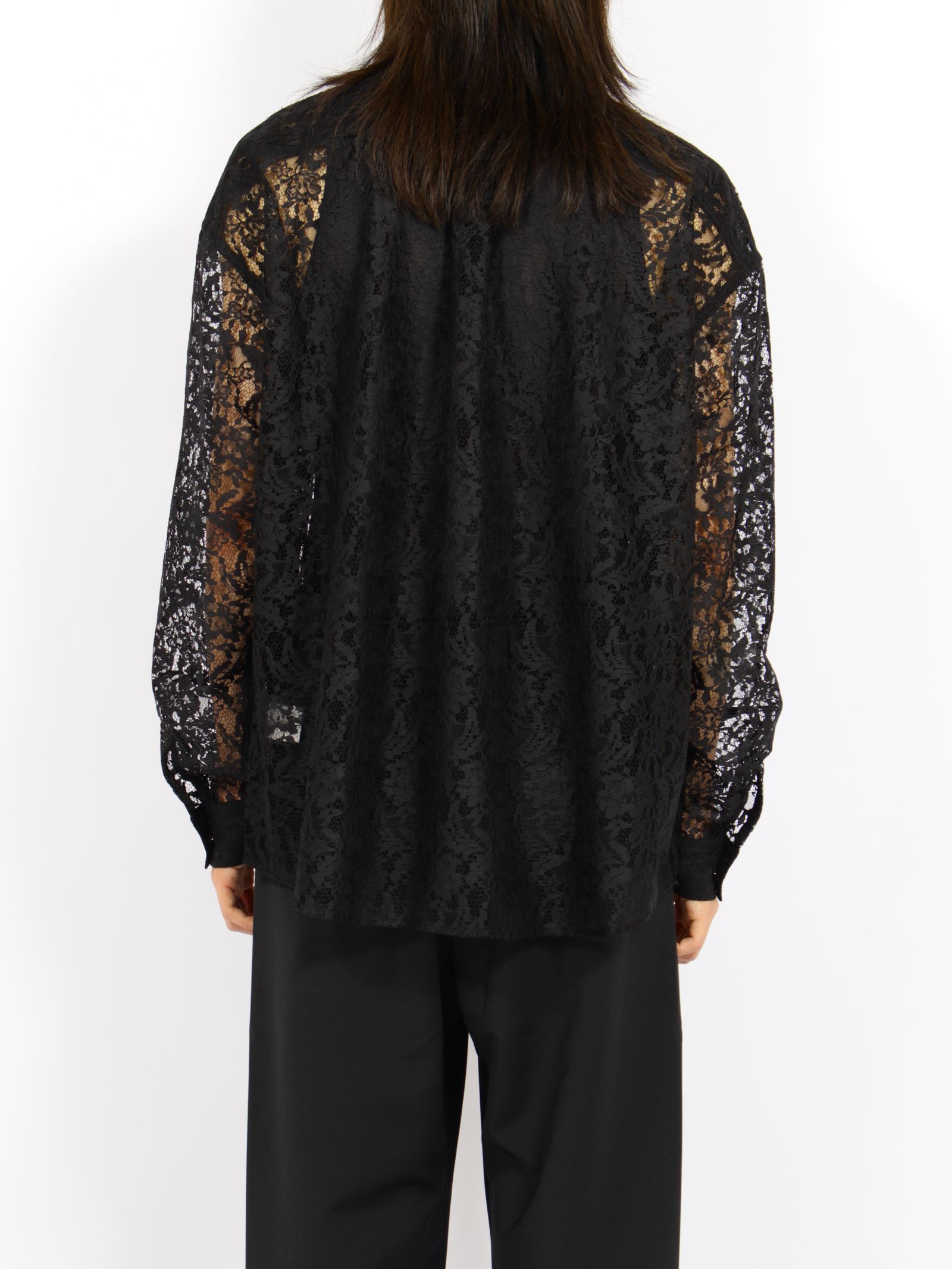 【26AW】フラワーレース ボウタイ シャツ 花柄レース 長袖シャツ / FLOWER LACE BOW TIE SHIRT / ブラック