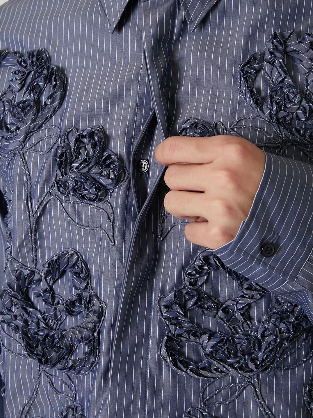 theSakaki ザ サカキ ノーカラーシャツ　ネイビー the Sakaki No-Collar L/S Shirts White - Laid back(レイド