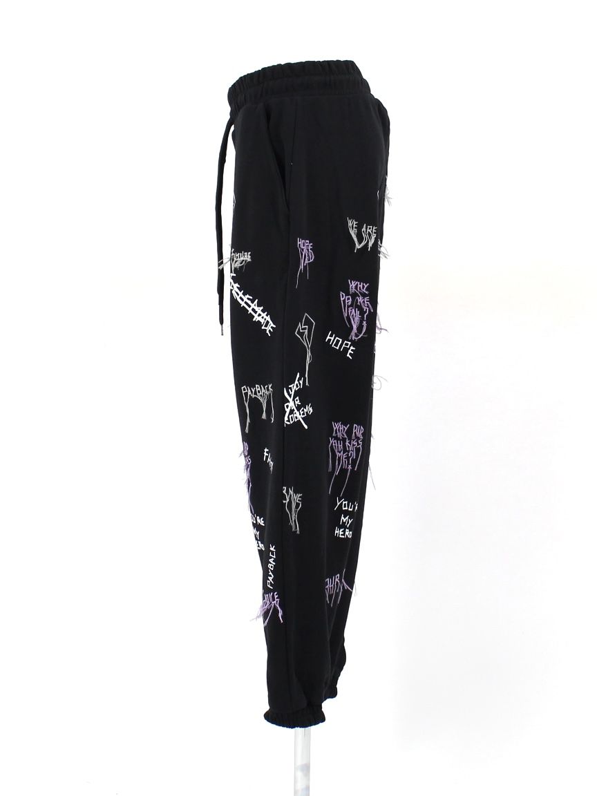 【21AW】総柄 刺繡プリントスウェットパンツ / NEW MANIFESTO JOGGER PANTS / ブラック × マルチ