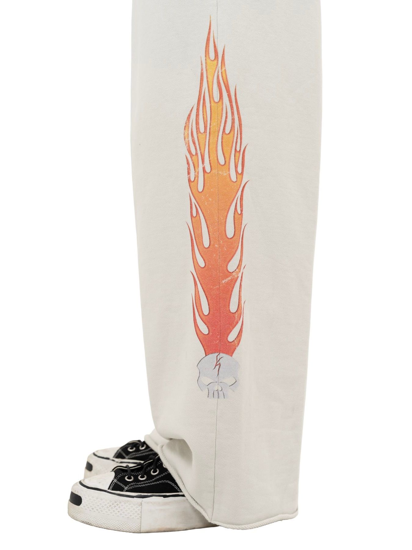 【25AW】スカル フレイム ディストレスド スウェット パンツ / "SKULL FLAME" DISTRESSED SWEAT PANTS / ホワイト