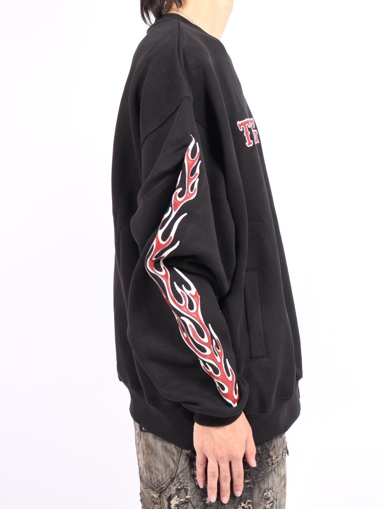 【25AW】レザー フレーム スウェットシャツ / LEATHER FLAME SWEATSHIRT / ブラック