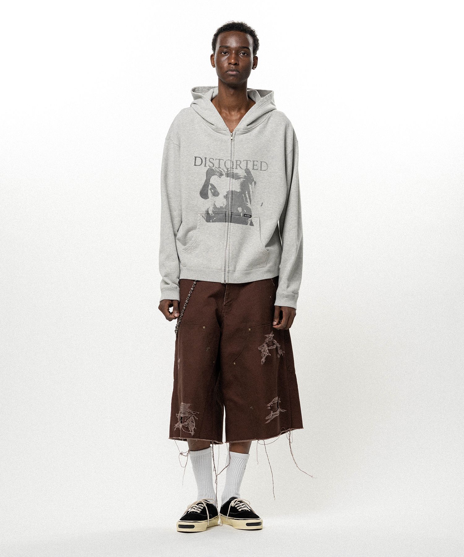 ディストーテッド・ガール・ジップアップ・フーディ / "DISTORTED Girl" Zip-up Hoodie / グレー