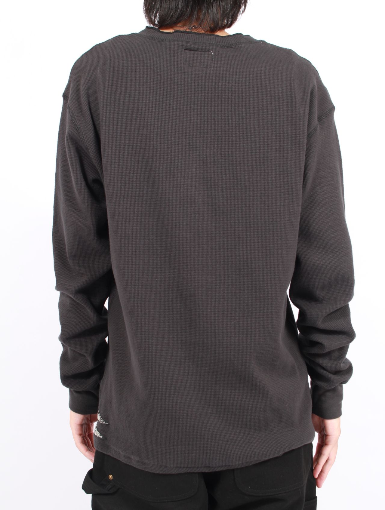 【25AW】ボロ ワッフルニット ヘンリー ロングスリーブ Tシャツ / BORO WAFFLEKNIT HENLEY L/S TEE / ブラック