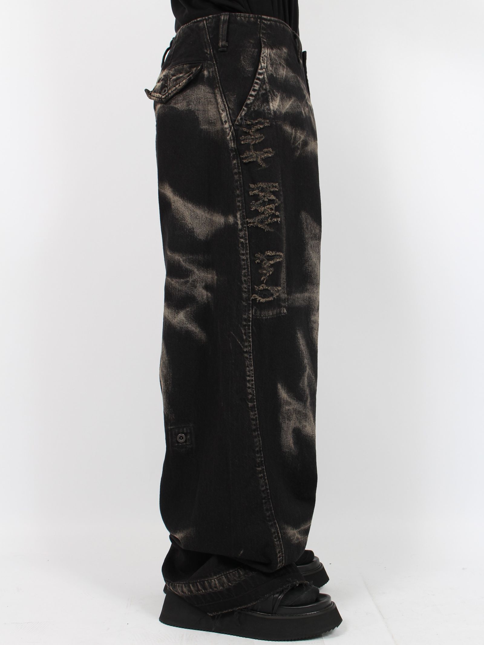 【24AW】10oz ダメージ ワイド デニム パンツ / 10oz DENIM / ブラック
