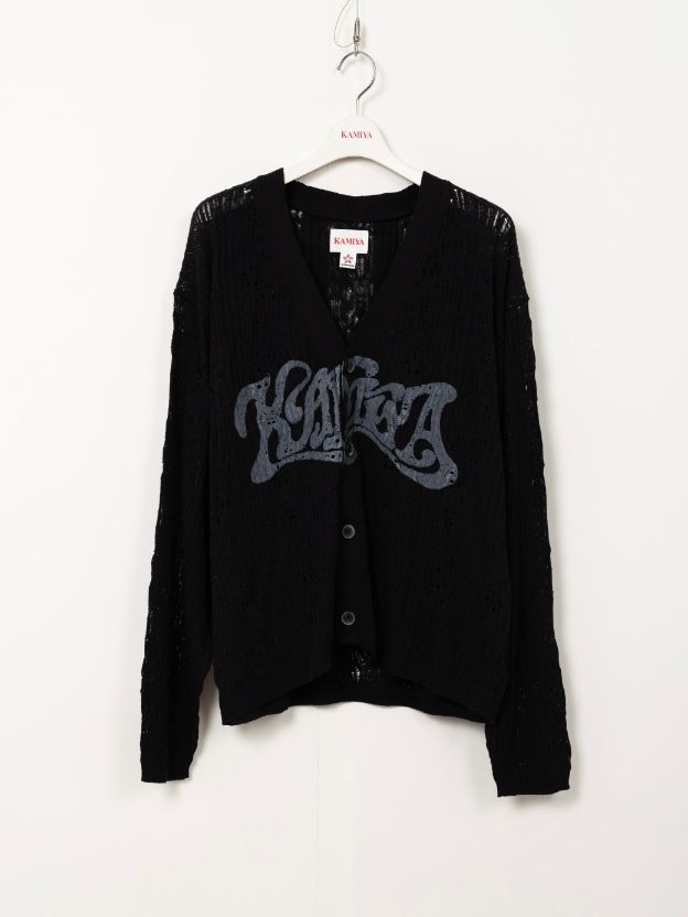 【26SS】ウェービー カミヤ プリンテッド シルクレース ニット カーディガン / "WAVY KAMIYA" Printed Silk Lace Knit Cardigan / ブラック