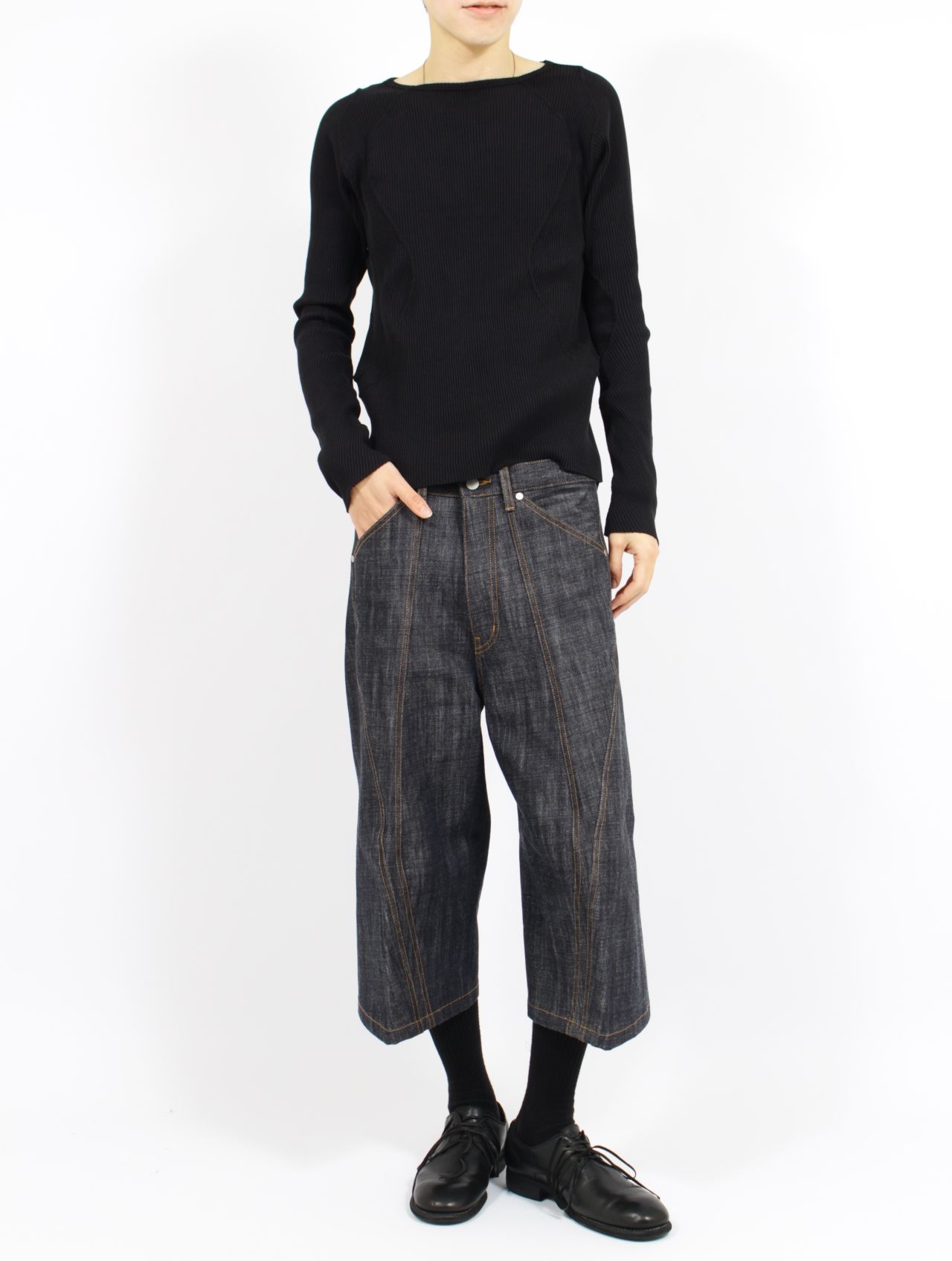 【26SS】 パネルド リブ ロングスリーブ 長袖 Tシャツ / PANELLED RIBBED LONG SLEEVE T-SHIRT / BLACK (ブラック)