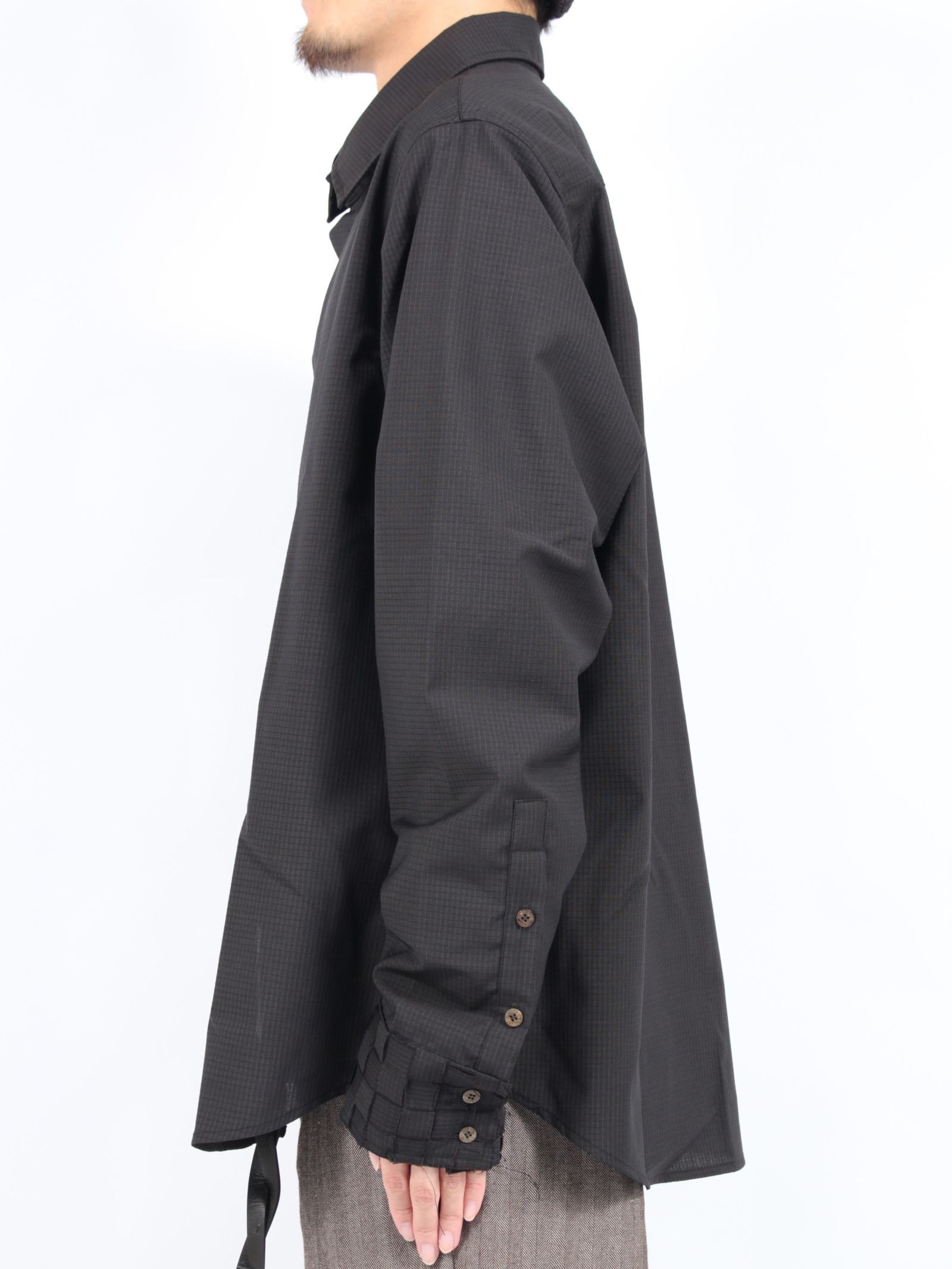 【24AW】デザインカフ オーバーサイズ シャツ / HAND WOVEN CUFF OVERSIZE SHIRT / ブラック