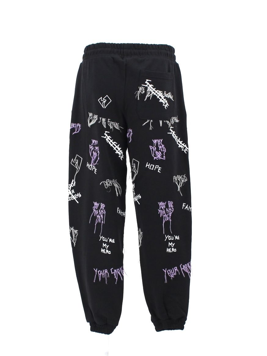 【21AW】総柄 刺繡プリントスウェットパンツ / NEW MANIFESTO JOGGER PANTS / ブラック × マルチ