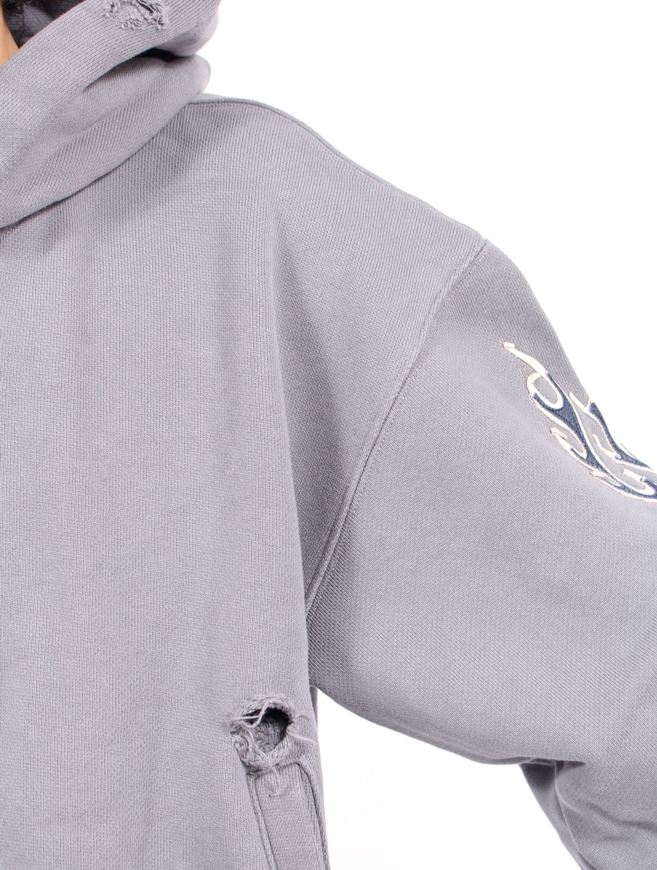 【25AW】 レザー フレーム クロップド ジップアップ パーカー / LEATHER FLAME CROPPED HOODED ZIP-UP / グレー
