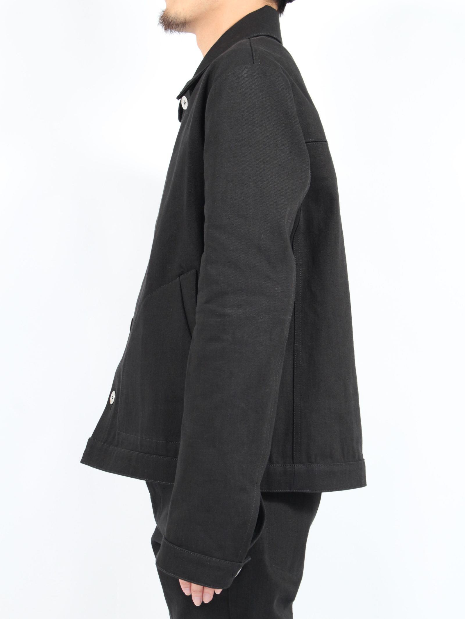 【24AW】スプリット レイヤー バック デニムジャケット / SPLIT LAYER BACK DENIM JACKET / オフブラック