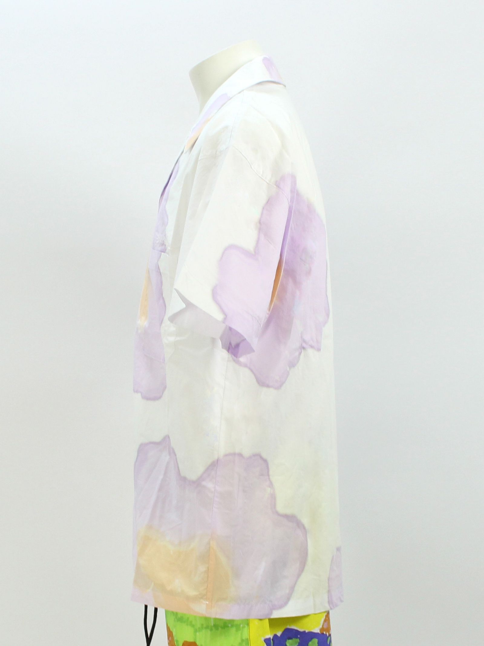 ランダムペイント オープンカラーシャツ / WATERCOLOR PAINT T-SHIRT / ホワイト × マルチ