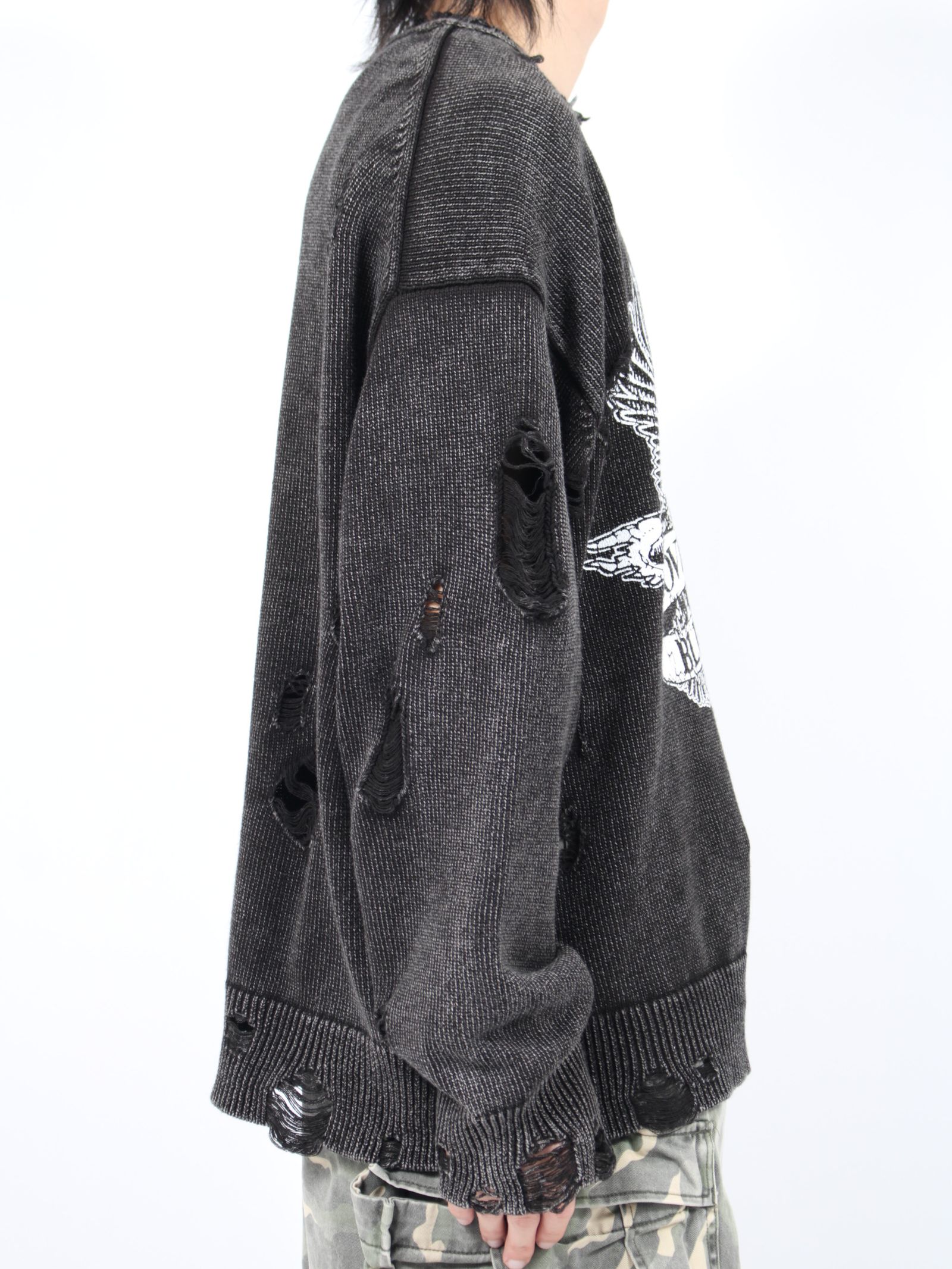 【24AW】ブリーチド プリンテッド プルオーバーニット / BREACHED PRINTED KNIT PULLOVER / ブラック