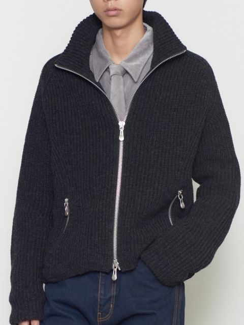 【26AW】ドライバーズ ジップ アップ セーター / DRIVERS ZIP UP SWEATER / BLACK MELANGE(ブラック)