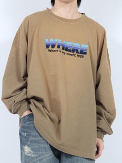 【24AW】ヴィンテージ ロングスリーブ Tシャツ / "WHERE" VINTAGE THEME TEE / カーキ