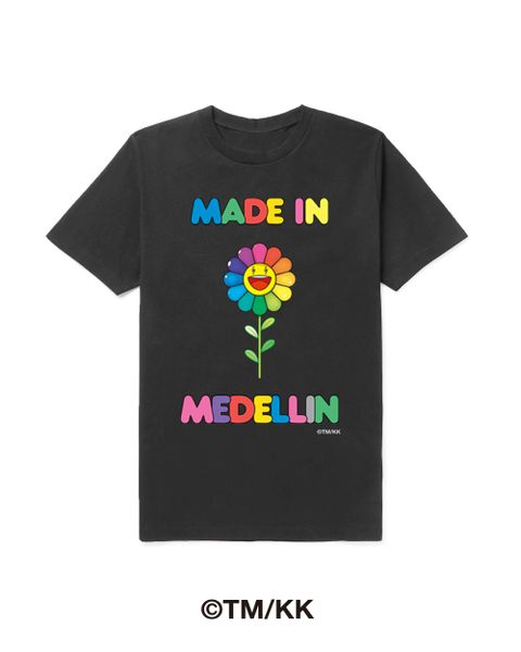 レインボーロゴ フラワー Tシャツ / Made in Medellin Tee / ブラック × マルチ