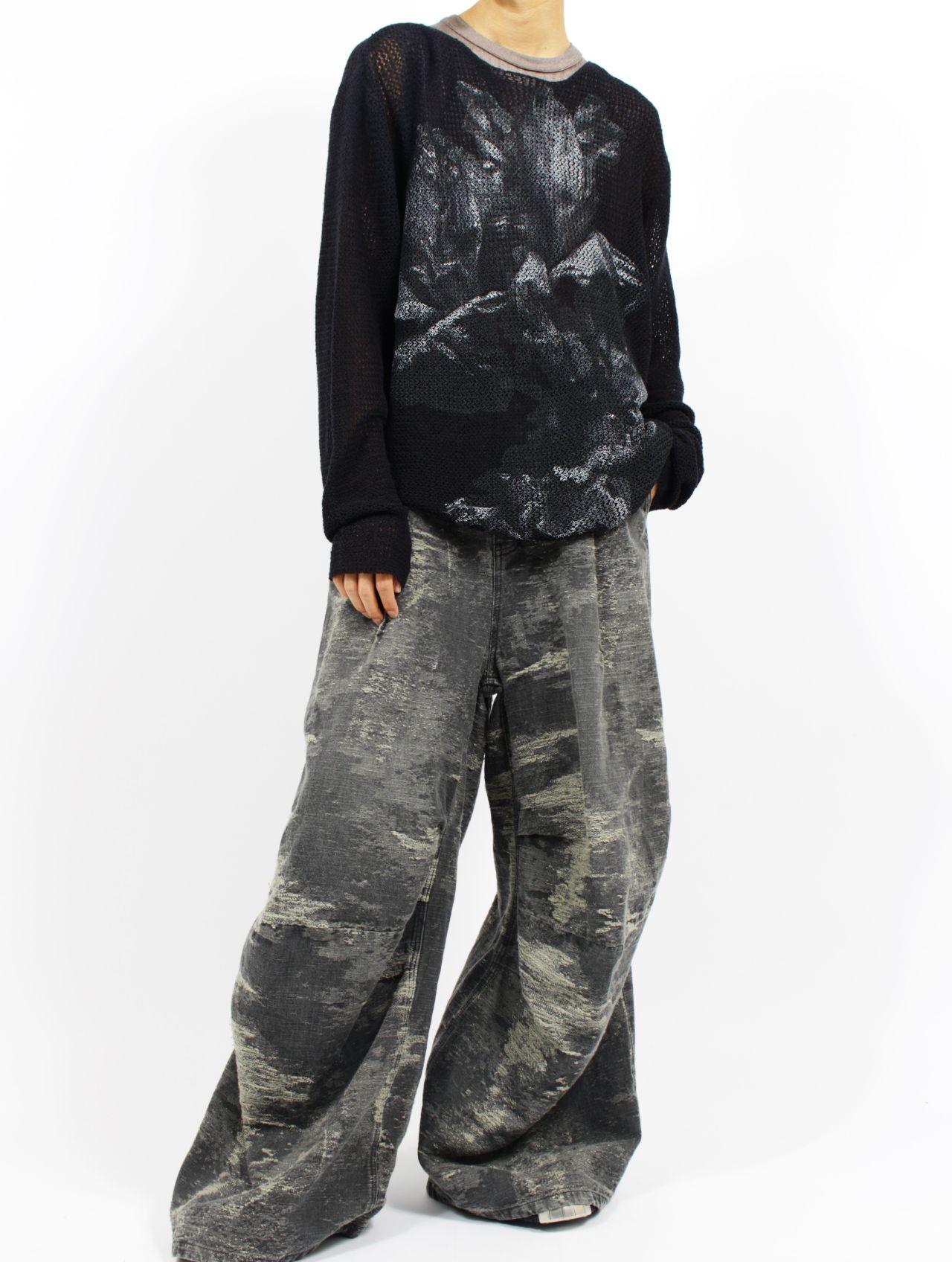 【25AW】フラワープリント ニット / FLOWER PRINT KNIT / ブラック